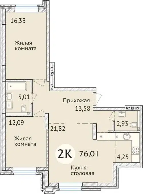 2-комнатная квартира 75.8 м² Заельцовский New