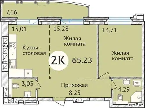 2-комнатная квартира 65.6 м² Заельцовский New