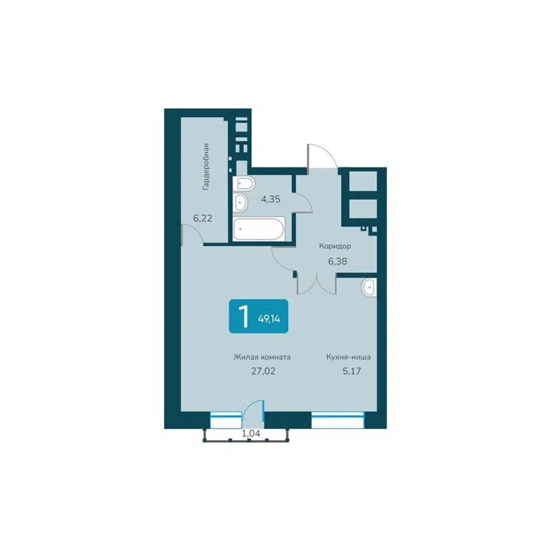 1-комнатная квартира 49.14 м² Марсель-2