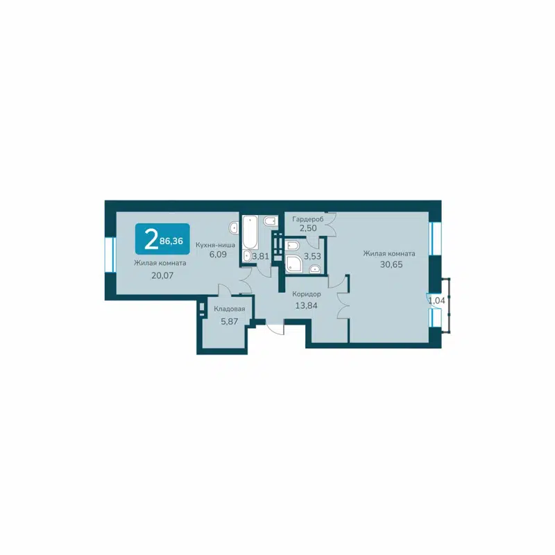 2-комнатная квартира 86.36 м² Марсель-2