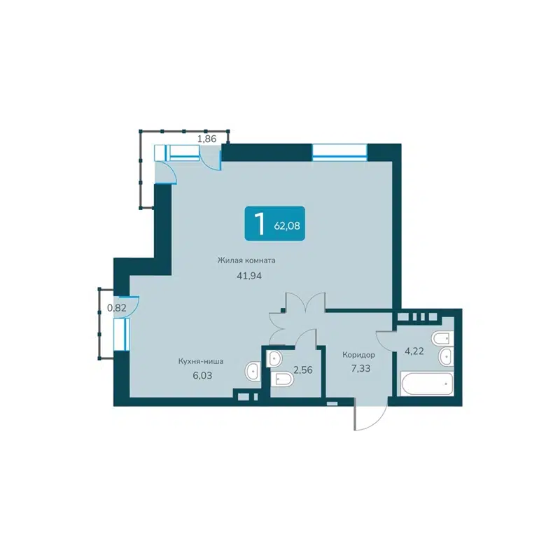 2-комнатная квартира 62.08 м² Марсель-2
