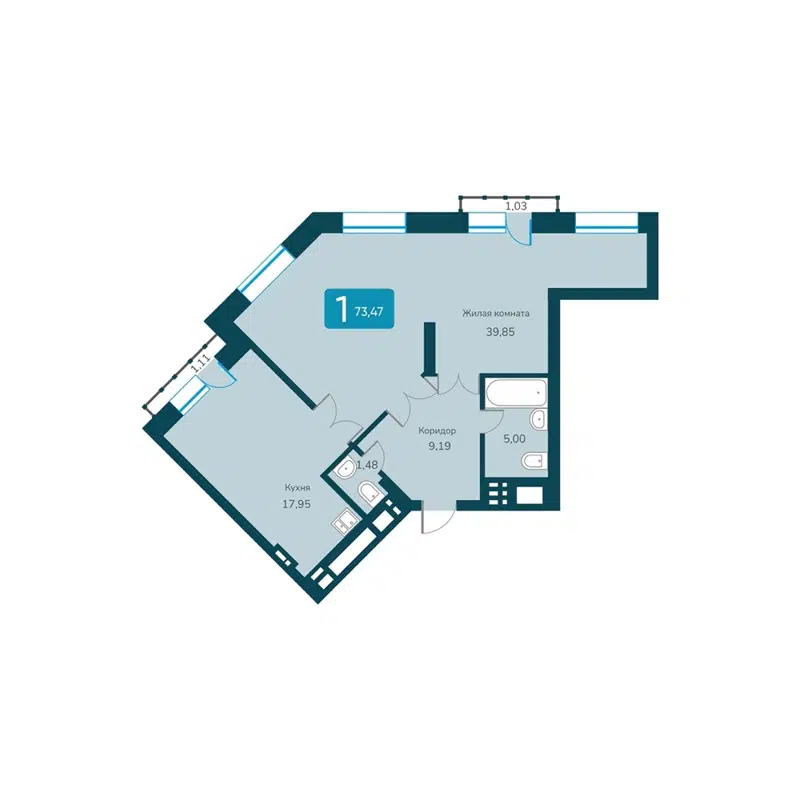 2-комнатная квартира 73.47 м² Марсель-2