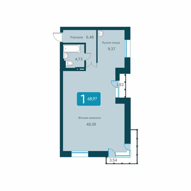 2-комнатная квартира 68.97 м² Марсель-2
