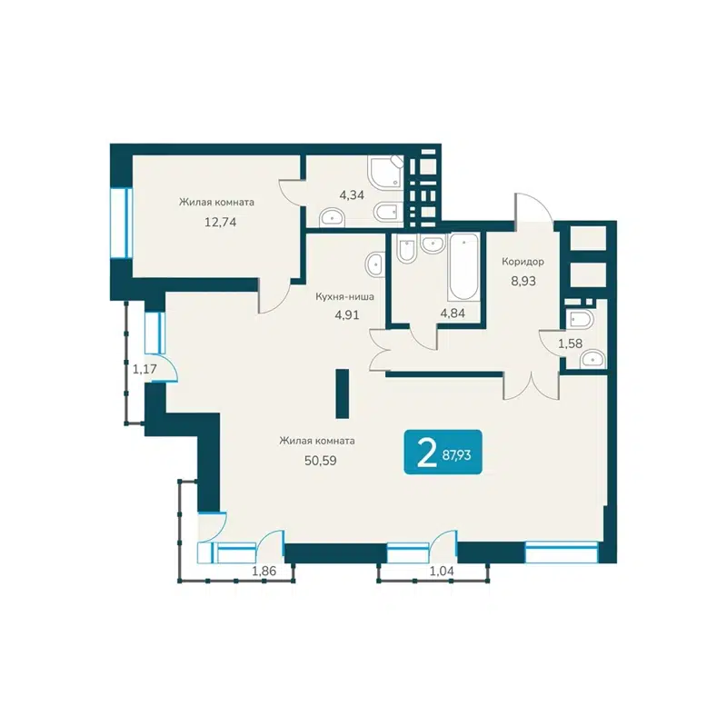 3-комнатная квартира 87.93 м² Марсель-2