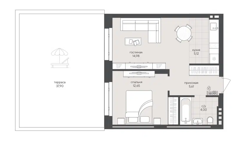 1-комнатная квартира 80.26 м² Скандиа