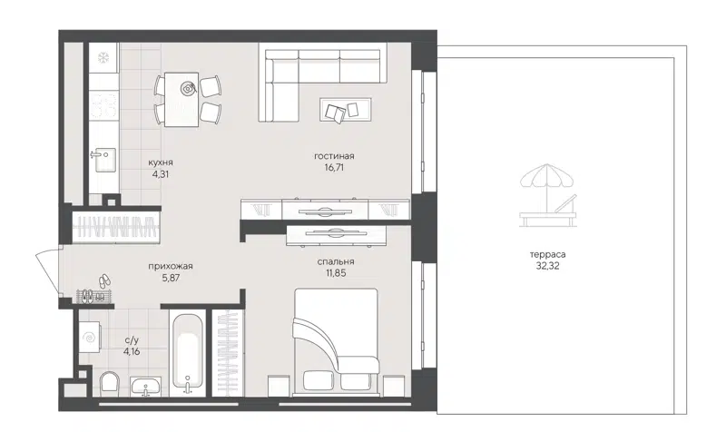 1-комнатная квартира 75.22 м² Скандиа