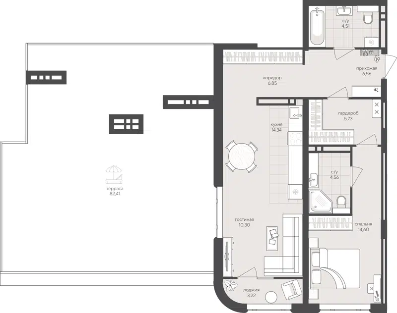 1-комнатная квартира 152.71 м² Скандиа