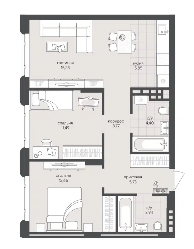 2-комнатная квартира 63.06 м² Скандиа