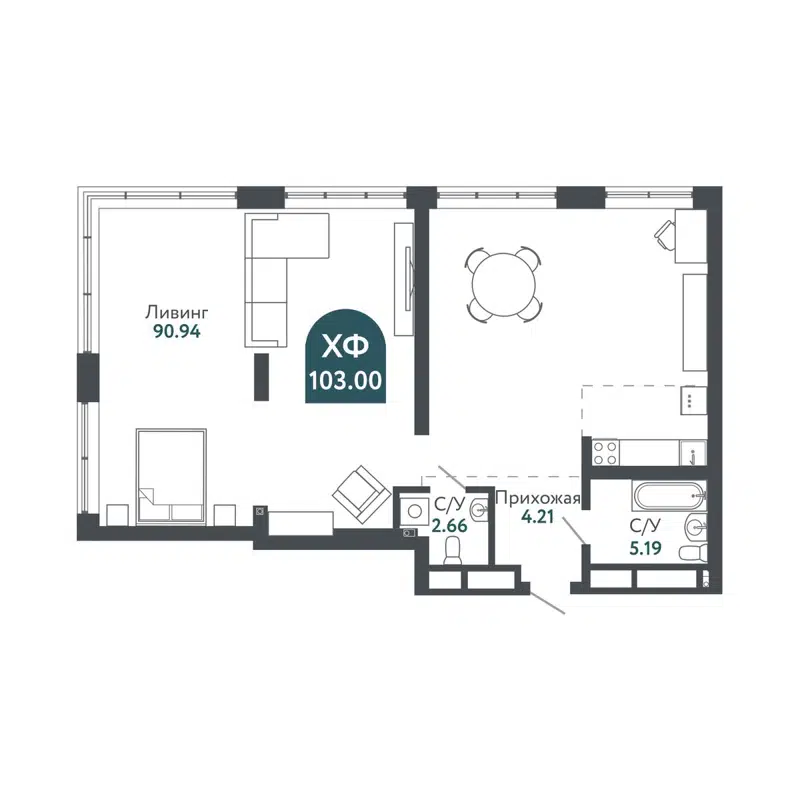 Студия 103.4 м² Тихомиров