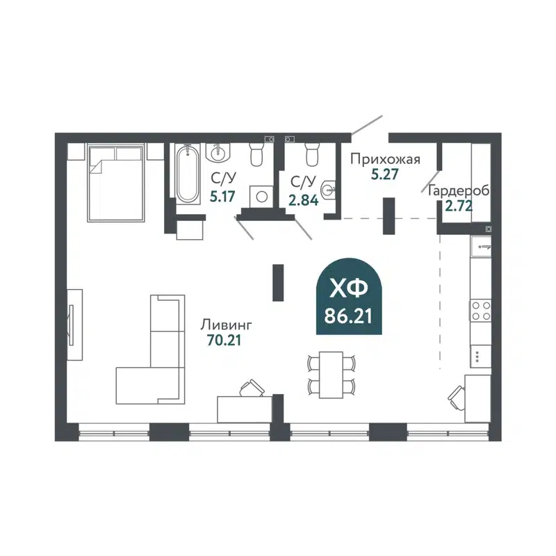 Студия 86.4 м² Тихомиров