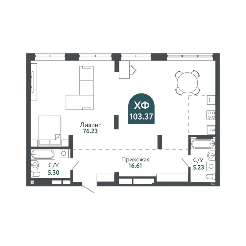 Студия 103.2 м² Тихомиров