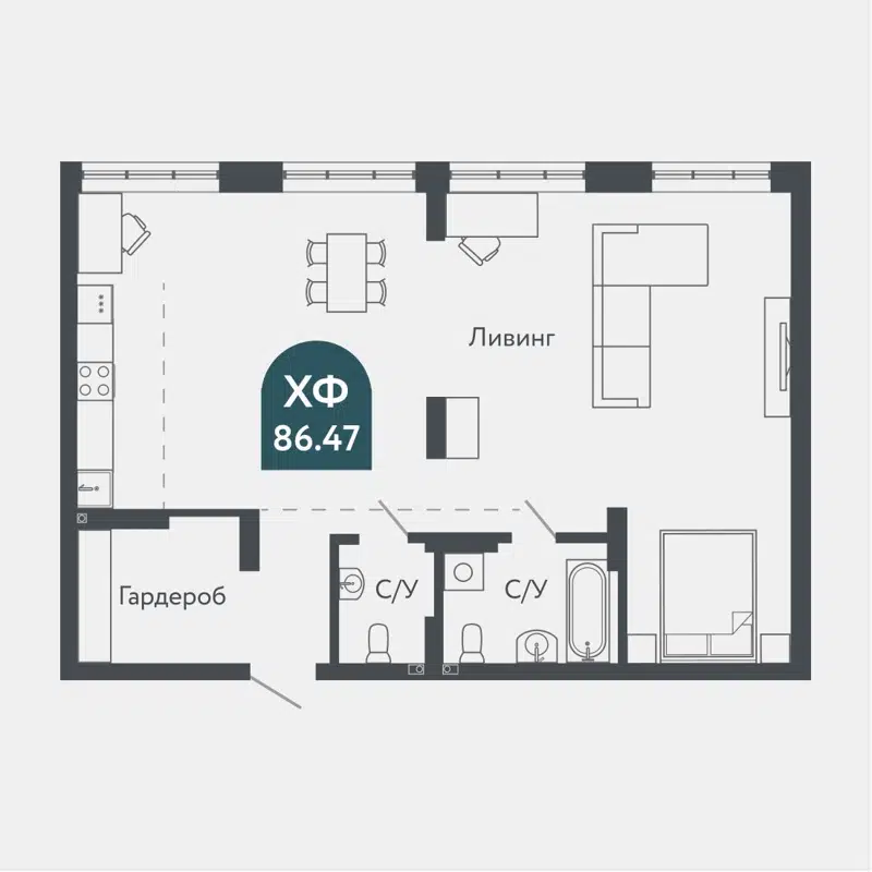 3-комнатная квартира 86.1 м² Тихомиров