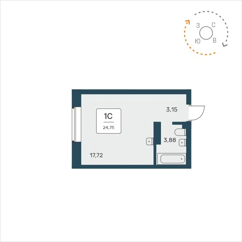 Студия 24.75 м² Расцветай на Авиастроителей