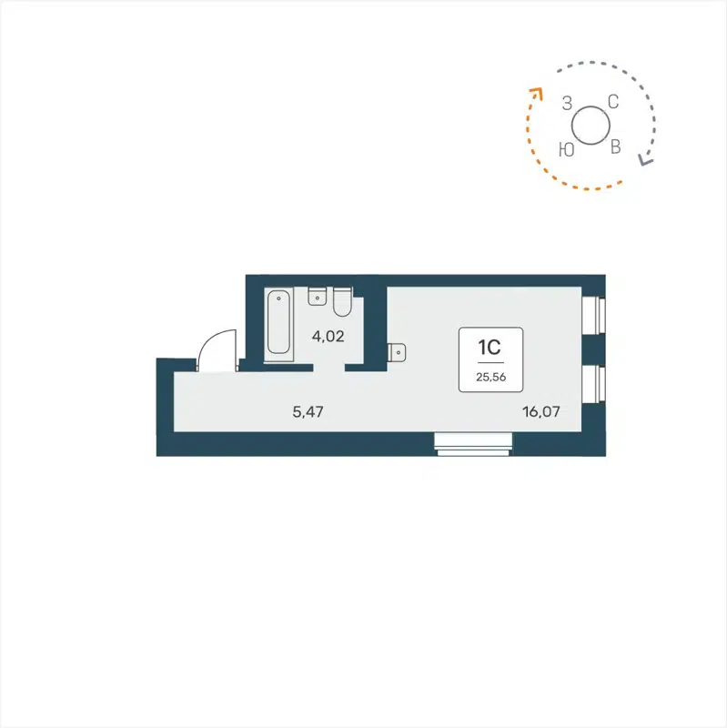 Студия 25.56 м² Расцветай на Авиастроителей