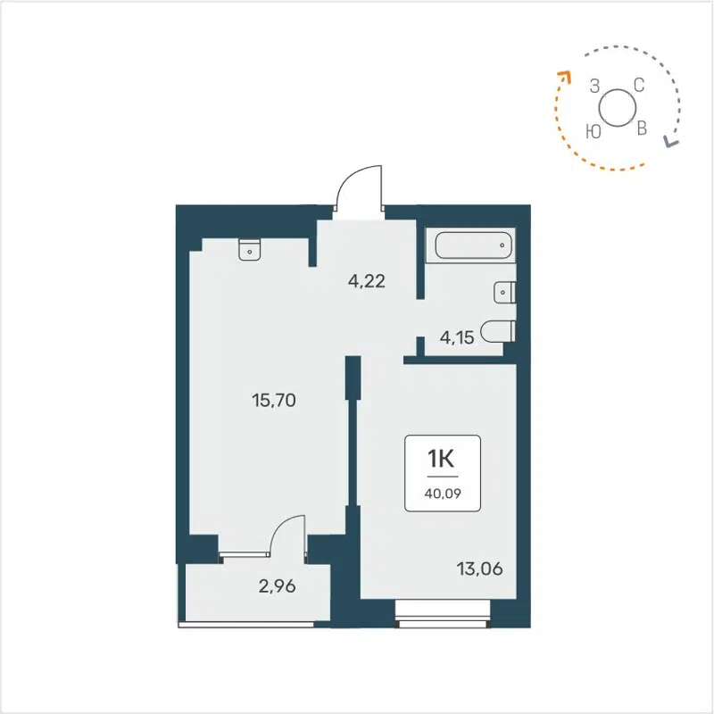 1-комнатная квартира 40.09 м² Расцветай на Авиастроителей