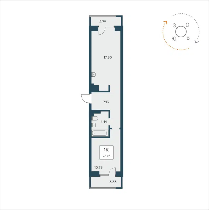 1-комнатная квартира 45.47 м² Расцветай на Авиастроителей