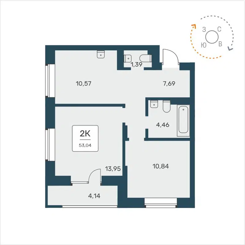 2-комнатная квартира 53.04 м² Расцветай на Авиастроителей
