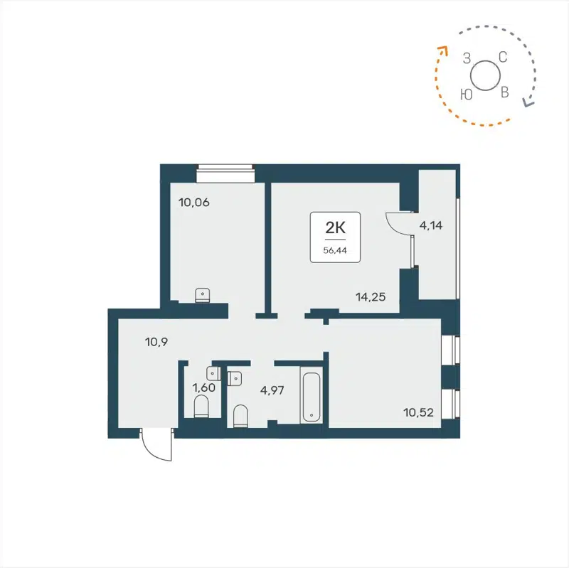 2-комнатная квартира 56.44 м² Расцветай на Авиастроителей
