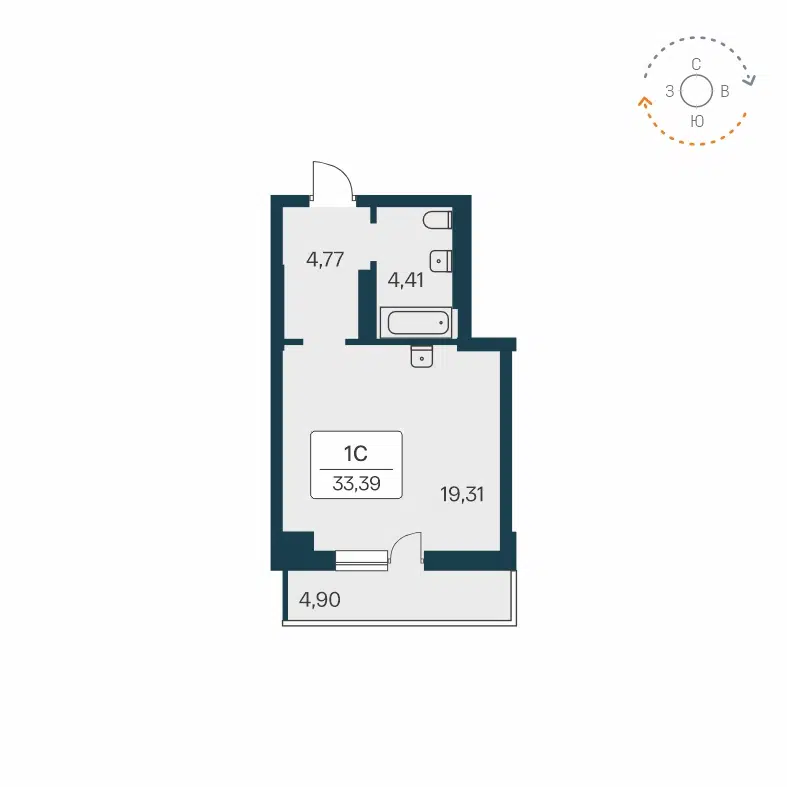 Студия 33.4 м² Расцветай на Зорге