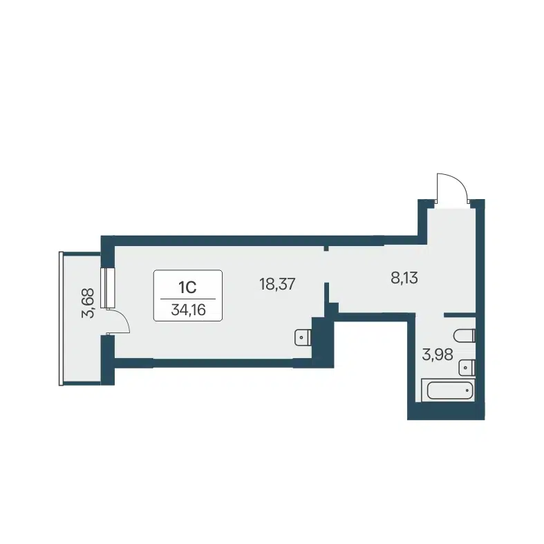 Студия 35.1 м² Расцветай на Зорге
