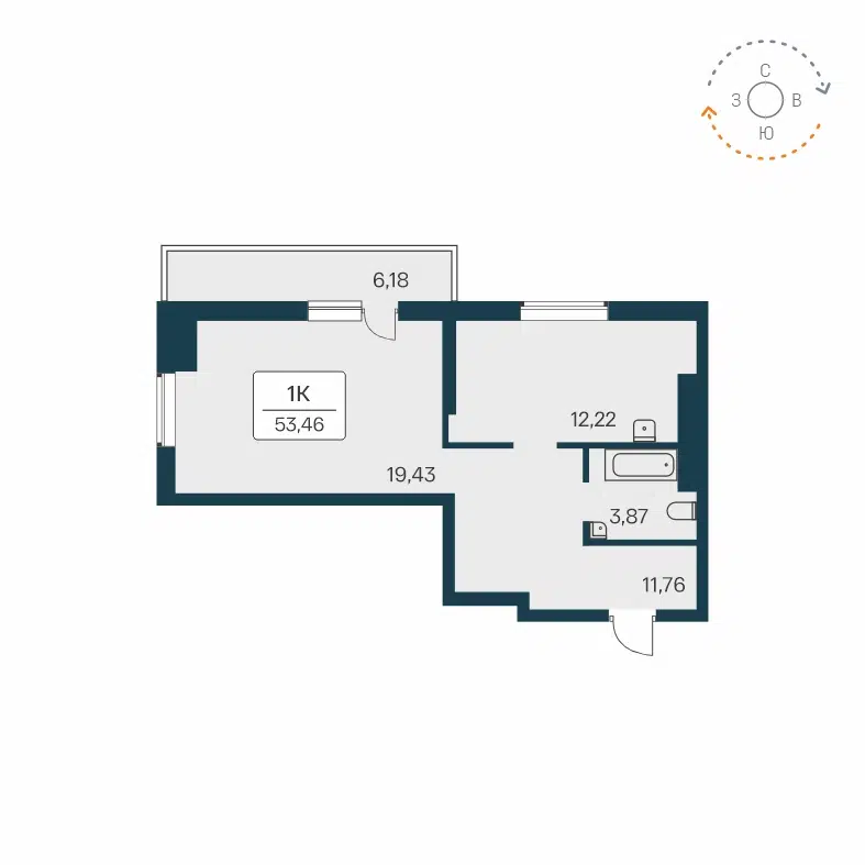1-комнатная квартира 53.1 м² Расцветай на Зорге