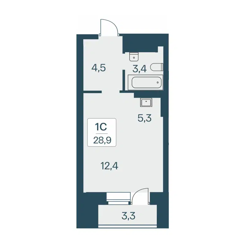 Студия 28.9 м² Расцветай на Красном
