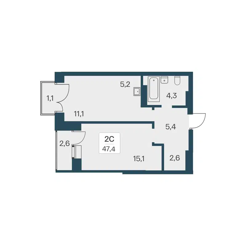 2-комнатная квартира 47.4 м² Расцветай на Красном