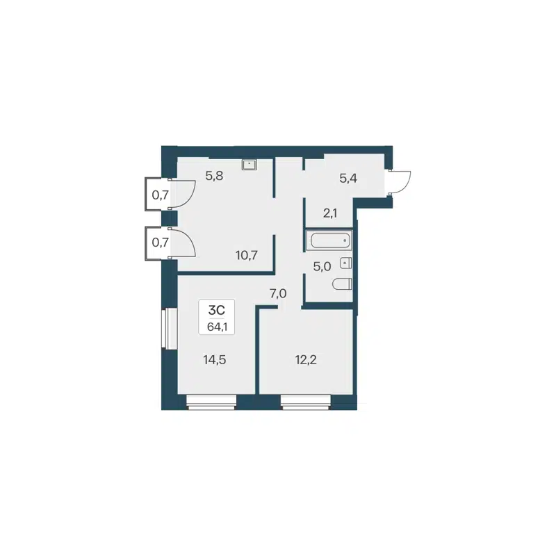 3-комнатная квартира 64.1 м² Расцветай на Красном
