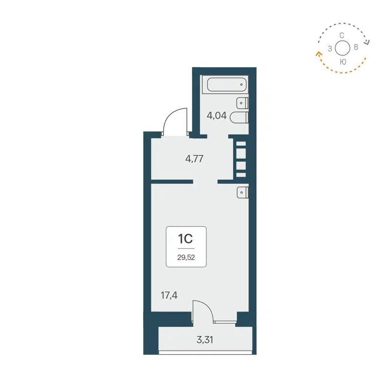 Студия 29.8 м² Квартал на Игарской