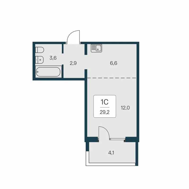 Студия 29.2 м² Квартал на Игарской
