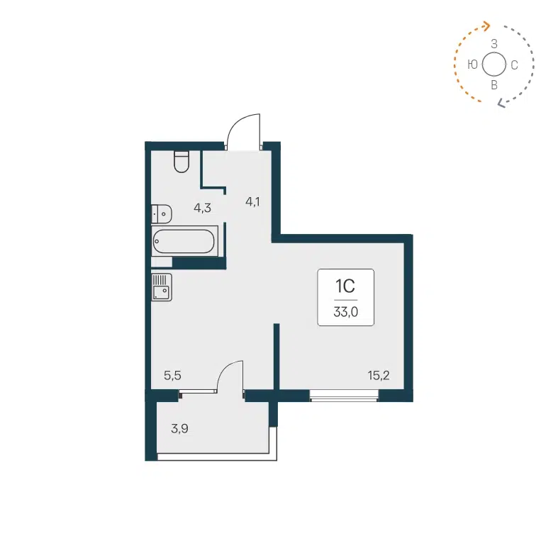 Студия 32.7 м² Квартал на Игарской