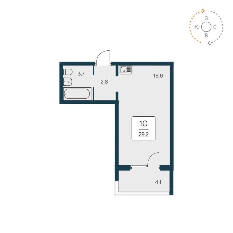 Студия 29.2 м² Квартал на Игарской