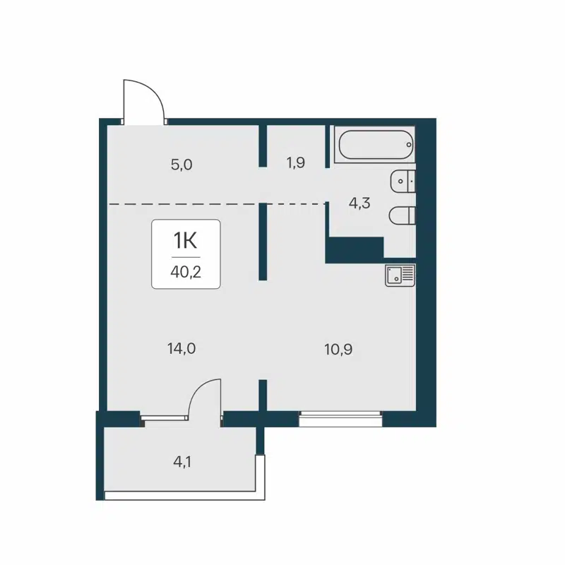 1-комнатная квартира 40.2 м² Квартал на Игарской