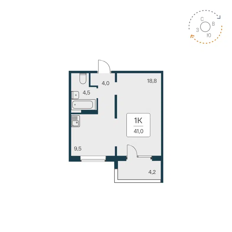 1-комнатная квартира 40.7 м² Квартал на Игарской