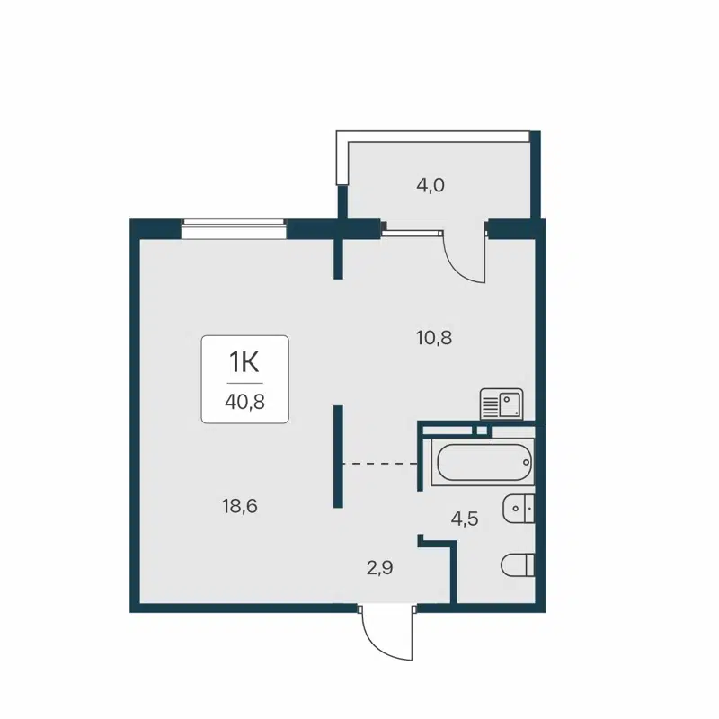 1-комнатная квартира 40.8 м² Квартал на Игарской