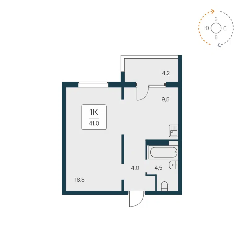 1-комнатная квартира 40.7 м² Квартал на Игарской