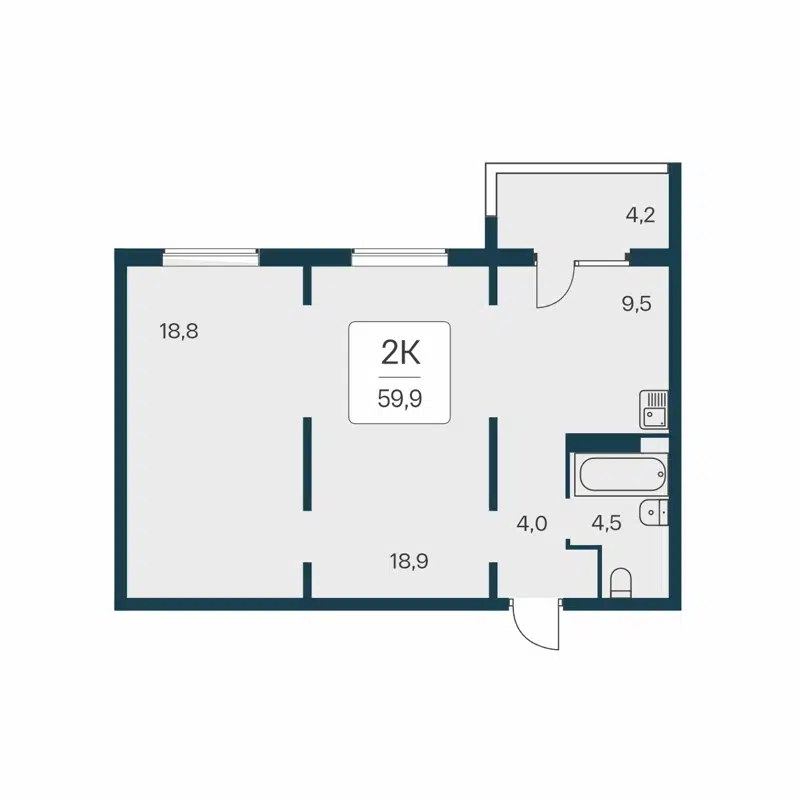 2-комнатная квартира 59.3 м² Квартал на Игарской