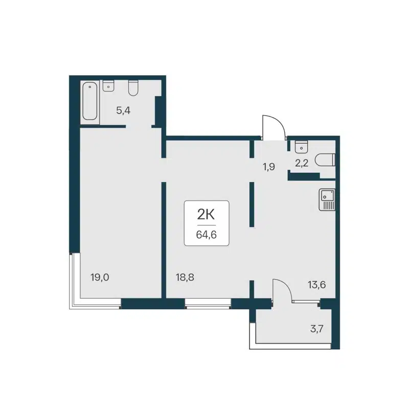 2-комнатная квартира 64.6 м² Квартал на Игарской