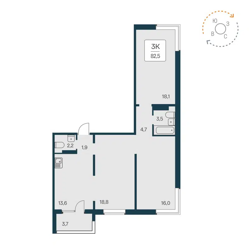 3-комнатная квартира 82.5 м² Квартал на Игарской
