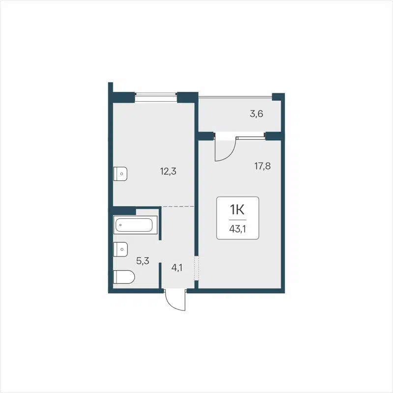 1-комнатная квартира 43.1 м² Цветной бульвар