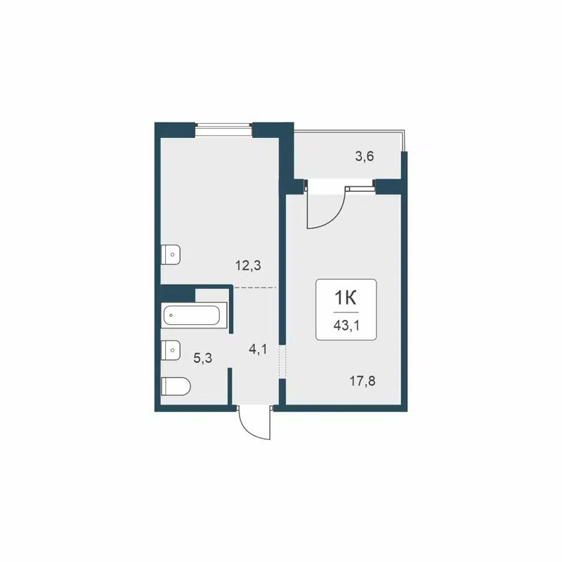 1-комнатная квартира 43.1 м² Цветной бульвар