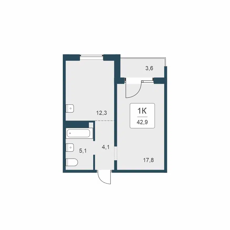 1-комнатная квартира 42.9 м² Цветной бульвар