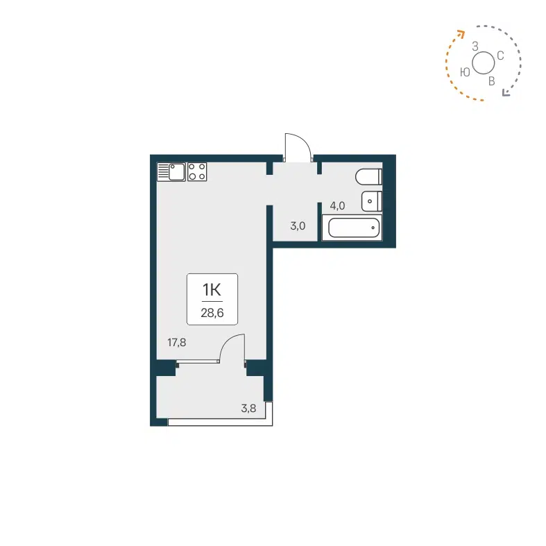 1-комнатная квартира 28.6 м² Цветной бульвар