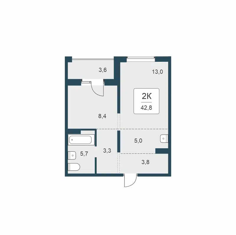 2-комнатная квартира 42.8 м² Цветной бульвар