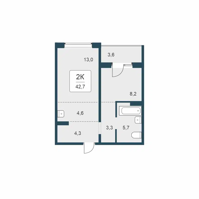 2-комнатная квартира 42.7 м² Цветной бульвар