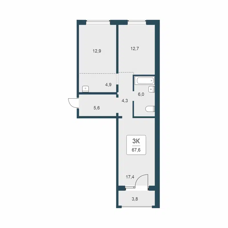 3-комнатная квартира 67.6 м² Цветной бульвар