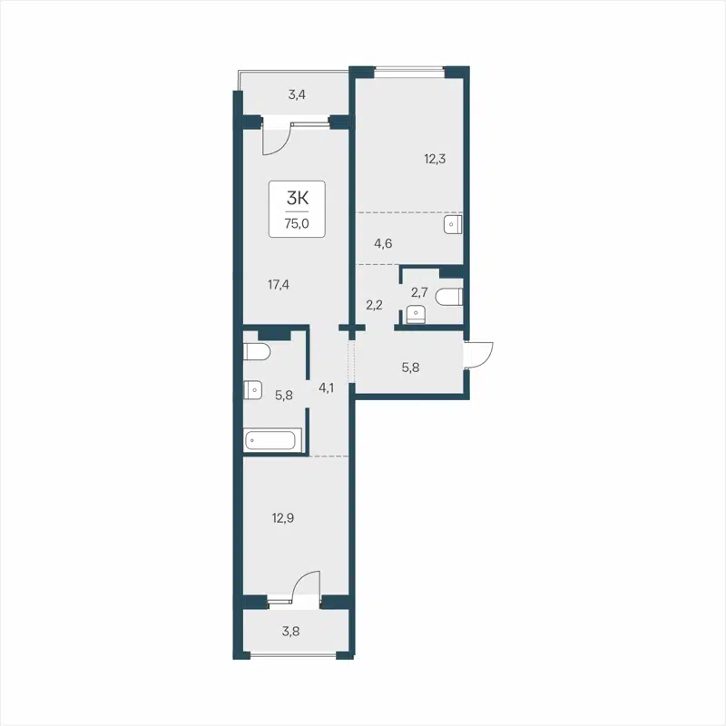3-комнатная квартира 75 м² Цветной бульвар