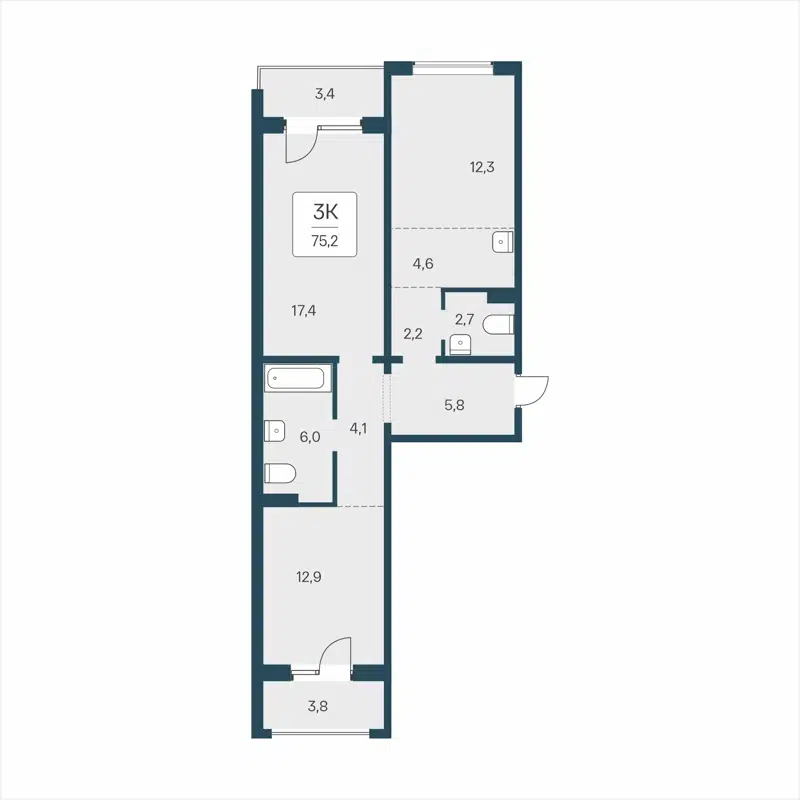 3-комнатная квартира 75.2 м² Цветной бульвар