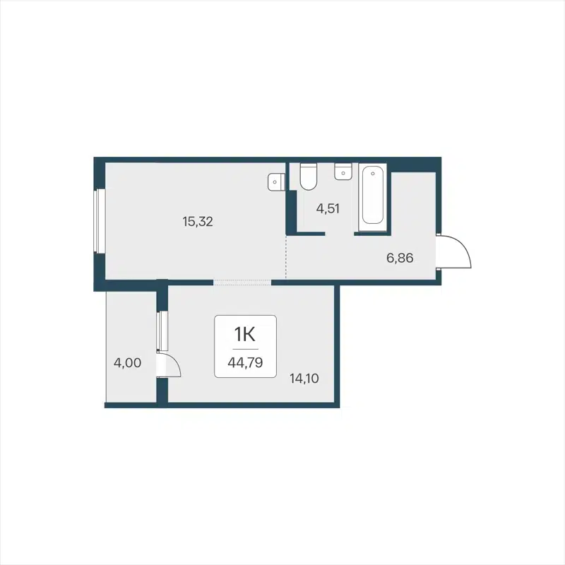 1-комнатная квартира 44.79 м² На Кедровой