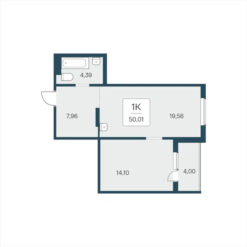 1-комнатная квартира 50.01 м² На Кедровой